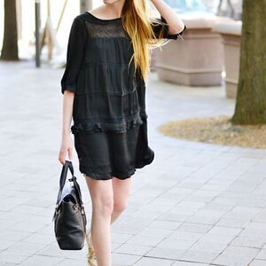 🍋 WhoWhatWear • Tiered Boho Black Dress Size S